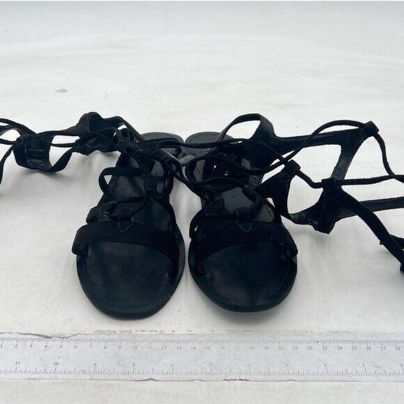 YDN Women Sexy Knee High Lace up Flats Fringe Low Heel Gladiator Strap Sandals - Picture 3 of 8